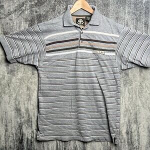 Vintage Y2K Striped Mecca Warrior Polo Shirt Men's Large Gray Embroidered Logo